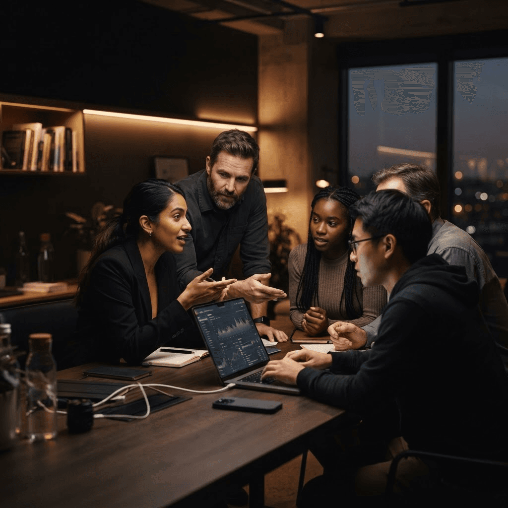 AgenticForward founding team collaborating in a warm, modern workspace